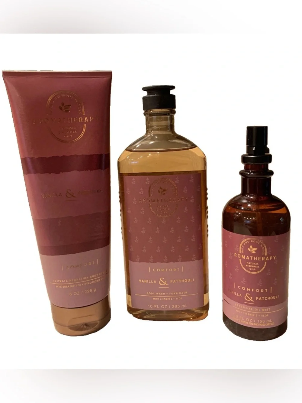 Bath & Body Works Aromatherapy Vanilla Patchouli Lot 3 Body Wash Cream Oil Mist